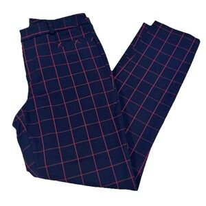 Banana Republic Women's Size 4 Sloan Windowpane Ankle Pants Stretch‎ Navy Red
